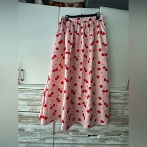 NWT Wishing Waves Cherry Print Midi Skirt 1X Pink A-Line Cottagecore